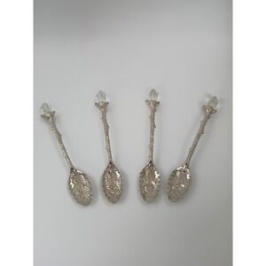Crystal Topped Handle Ornate Tea Spoons Set of 4